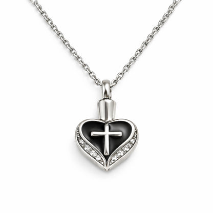 Cœur Croix du Souvenir urne noir en acier inoxydable avec compartiment sécurisé discret – Mementery