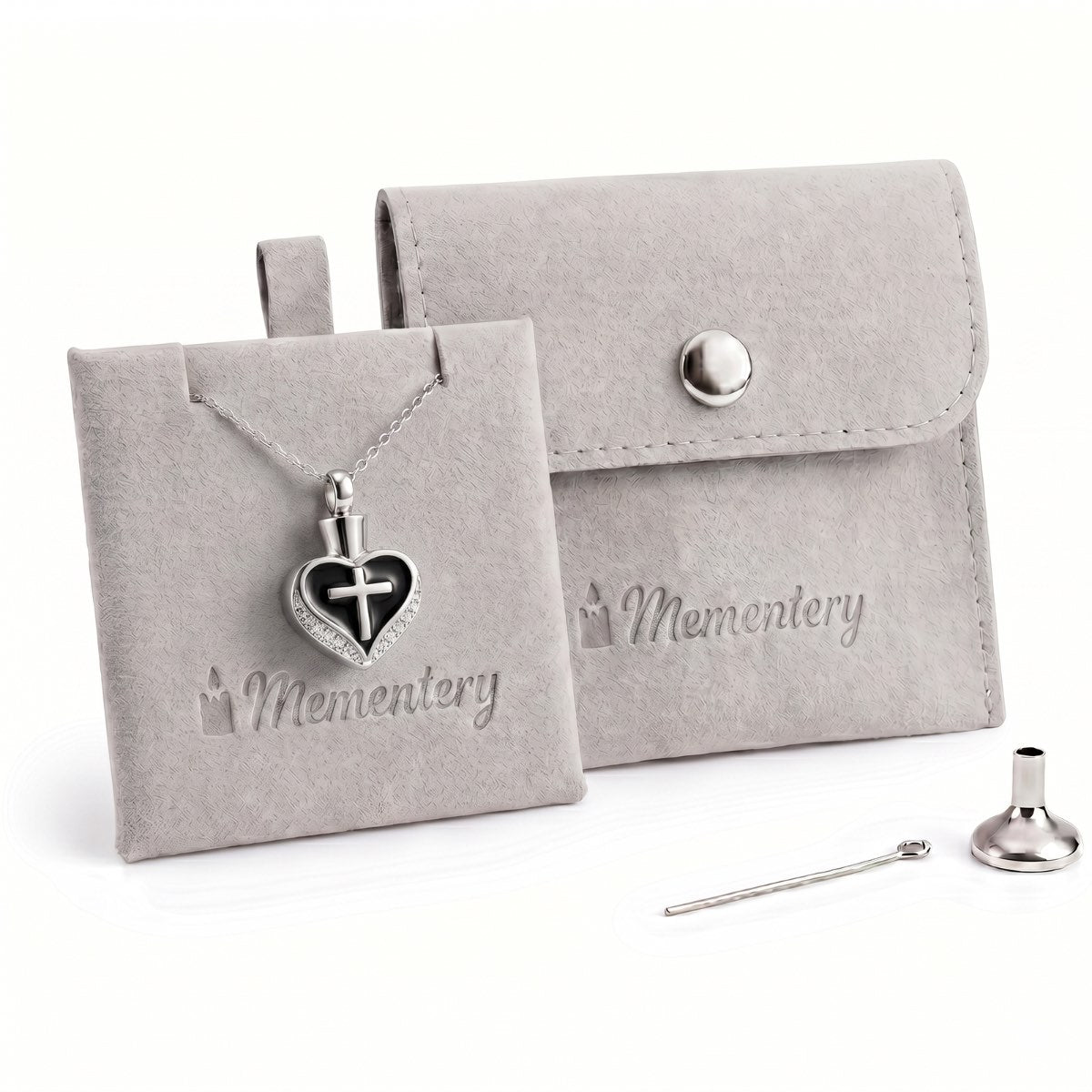 Coffret Mementery avec Cœur Croix du Souvenir urne noir et kit de remplissage inclus