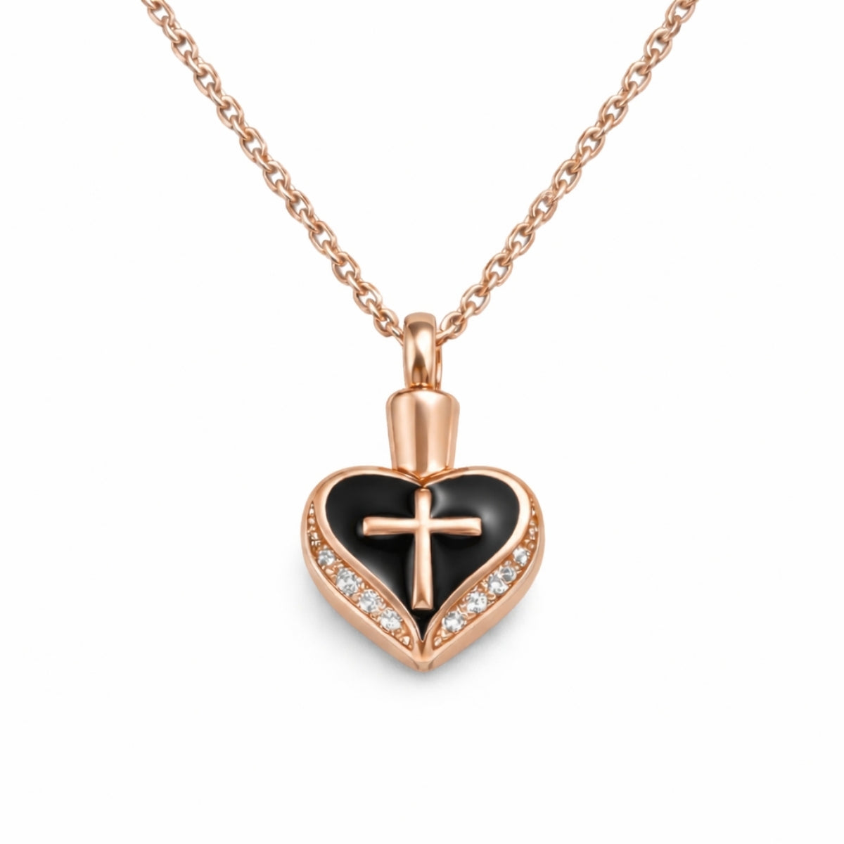 Cœur Croix du Souvenir urne rose en acier inoxydable avec compartiment sécurisé discret – Mementery
