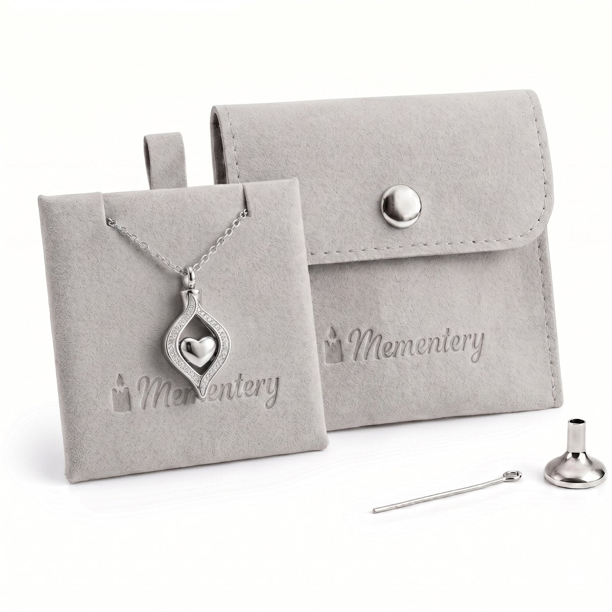 Coffret Mementery avec Cœur Protégé du Souvenir urne argenté et kit de remplissage inclus