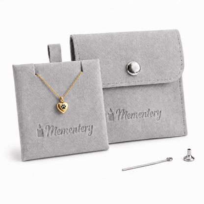 Coffret Mementery avec collier cœur empreinte doré, pochon velours et kit de remplissage inclus