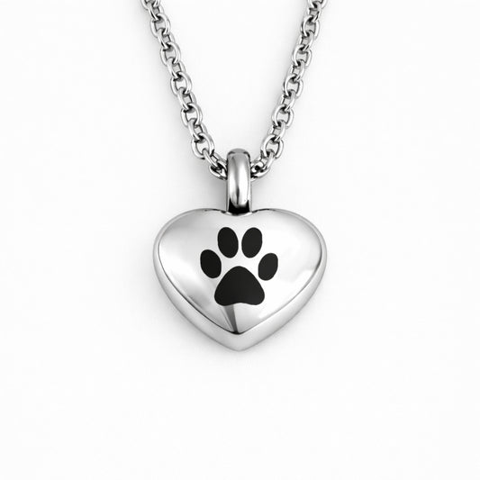 Collier cœur empreinte urne en acier inoxydable argenté avec compartiment sécurisé intégré – Mementery