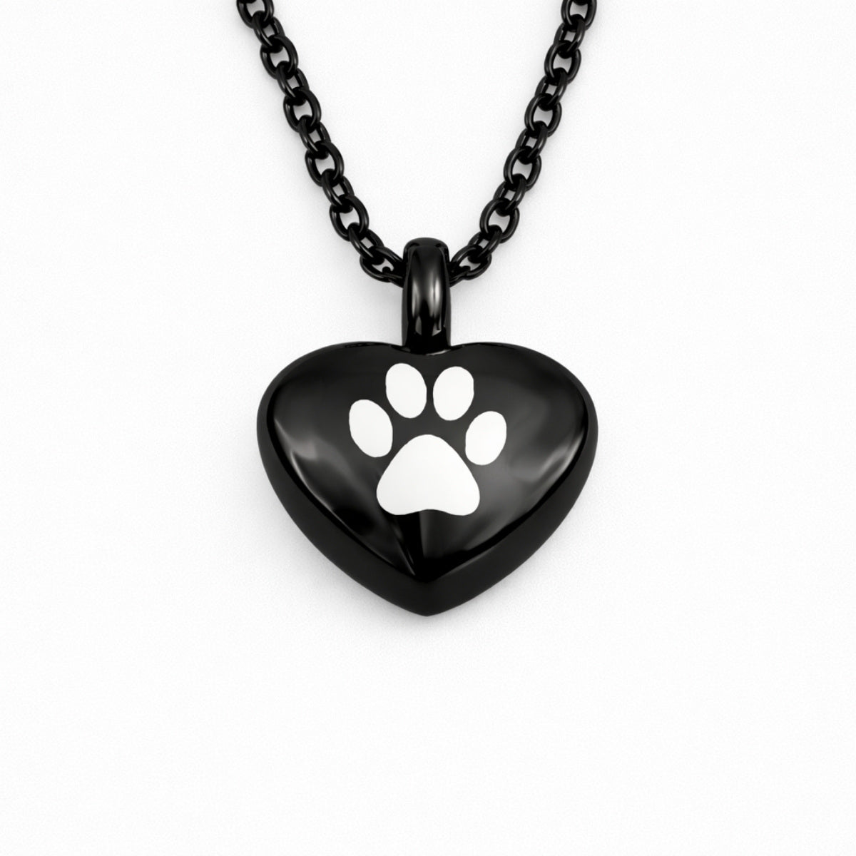 Collier cœur empreinte urne en acier inoxydable noir avec compartiment sécurisé intégré – Mementery