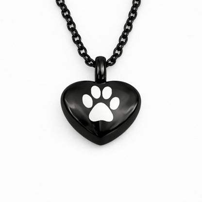 Collier cœur empreinte urne en acier inoxydable noir avec compartiment sécurisé intégré – Mementery