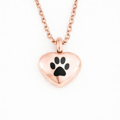 Collier cœur empreinte urne en acier inoxydable rose avec compartiment sécurisé intégré – Mementery