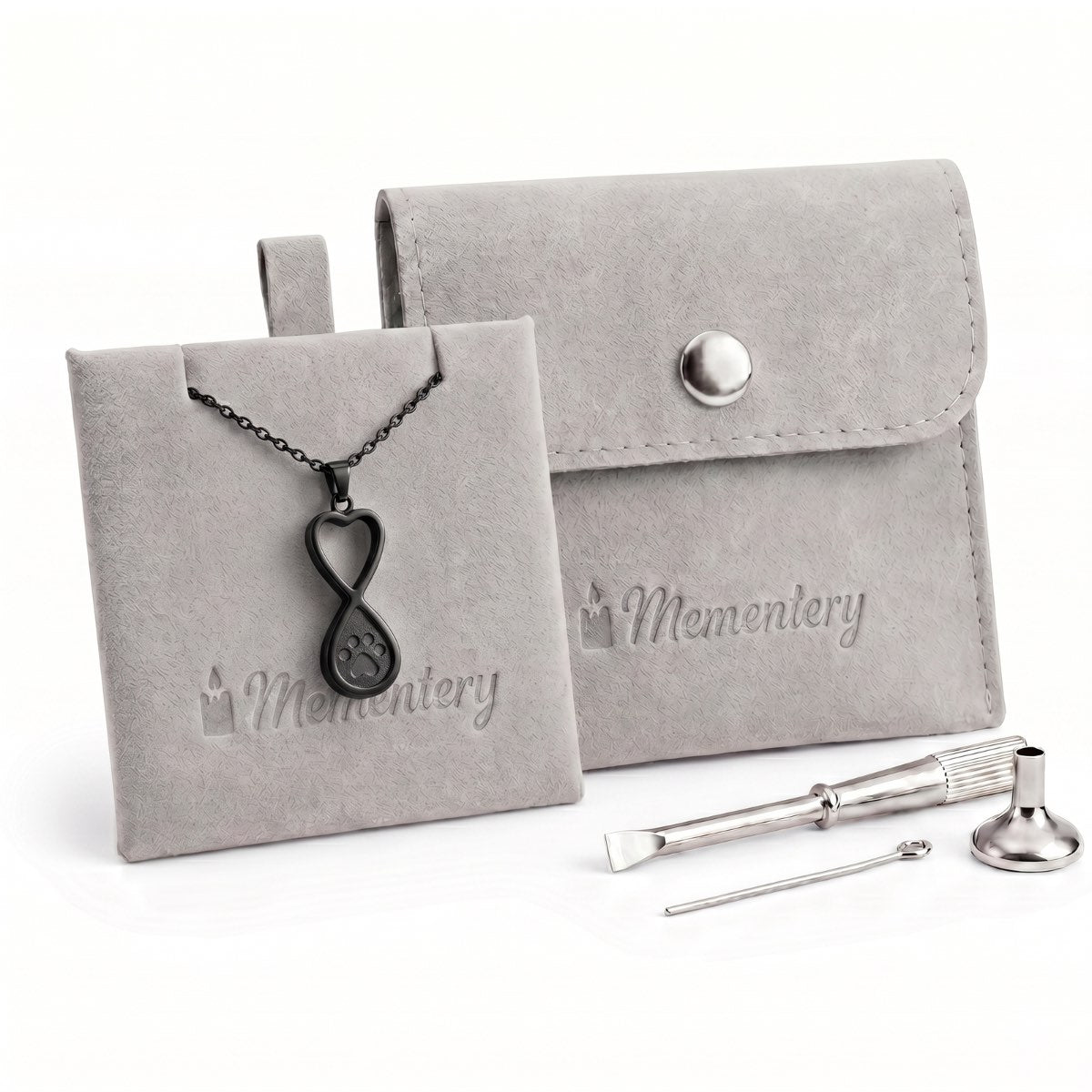 Coffret Mementery avec collier empreinte éternelle noir, pochon velours et kit de remplissage inclus