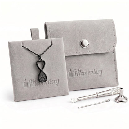 Coffret Mementery avec collier empreinte éternelle noir, pochon velours et kit de remplissage inclus