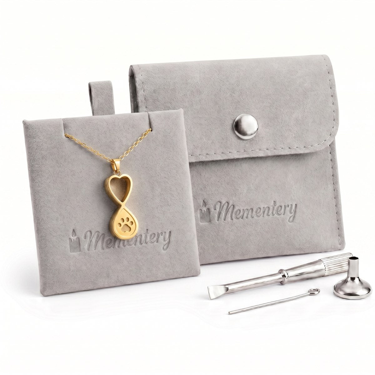 Coffret Mementery avec collier empreinte éternelle doré, pochon velours et kit de remplissage inclus