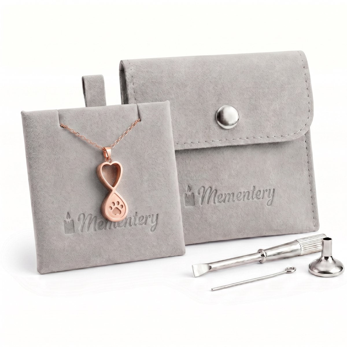 Coffret Mementery avec collier empreinte éternelle rose, pochon velours et kit de remplissage inclus