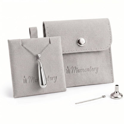 Coffret Mementery avec collier goutte argenté, pochon velours et kit de remplissage inclus