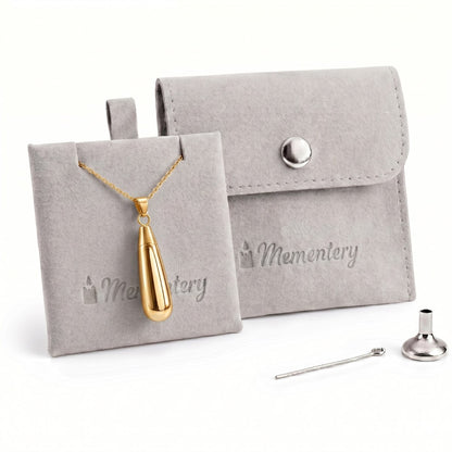 Coffret Mementery avec collier goutte doré, pochon velours et kit de remplissage inclus