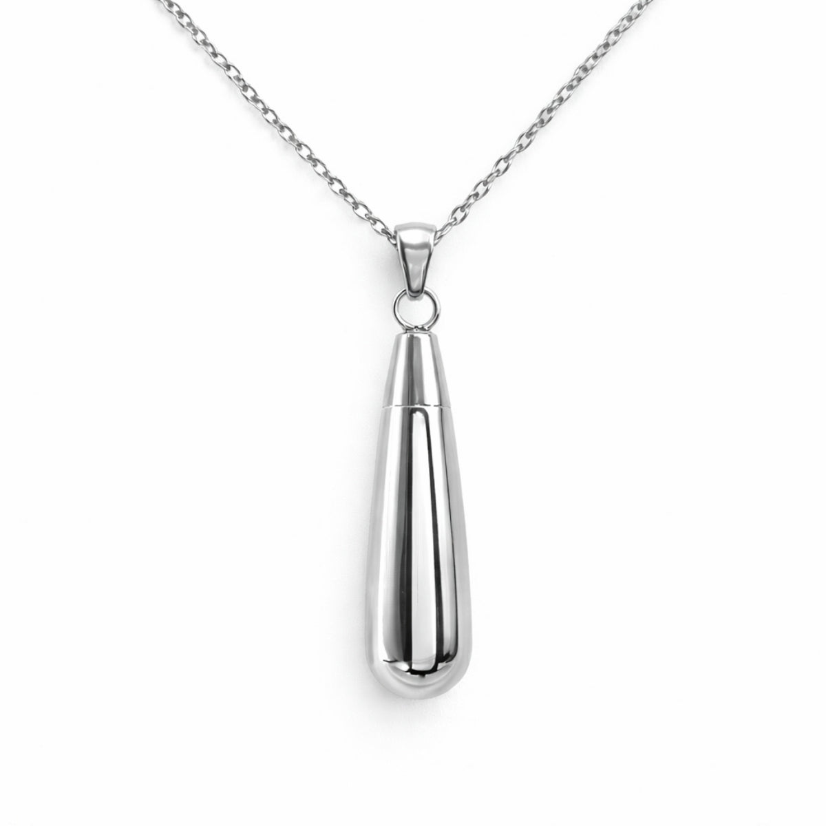 Collier goutte urne en acier inoxydable argenté avec compartiment sécurisé intégré – Mementery