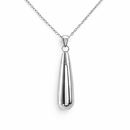 Collier goutte urne en acier inoxydable argenté avec compartiment sécurisé intégré – Mementery