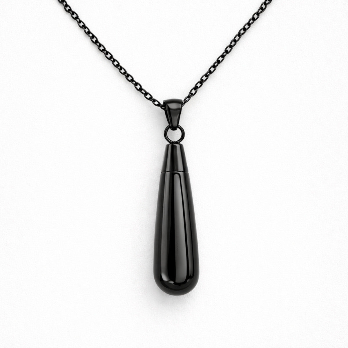 Collier goutte urne en acier inoxydable noir avec compartiment sécurisé intégré – Mementery