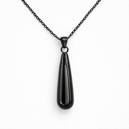 Collier goutte urne en acier inoxydable noir avec compartiment sécurisé intégré – Mementery