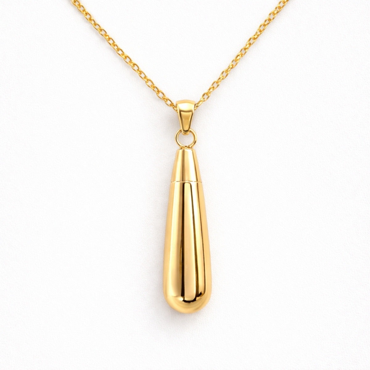 Collier goutte urne en acier inoxydable doré avec compartiment sécurisé intégré – Mementery