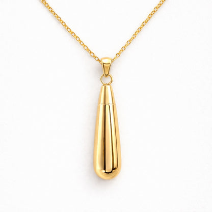 Collier goutte urne en acier inoxydable doré avec compartiment sécurisé intégré – Mementery