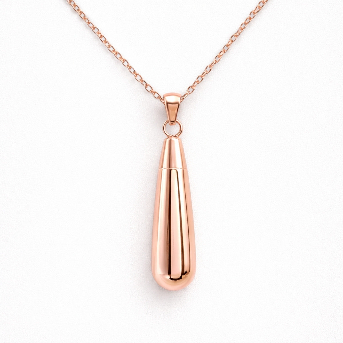 Collier goutte urne en acier inoxydable rose avec compartiment sécurisé intégré – Mementery
