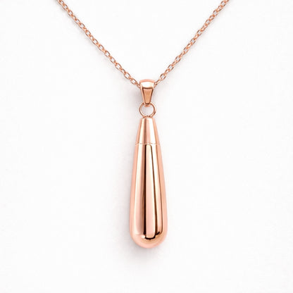Collier goutte urne en acier inoxydable rose avec compartiment sécurisé intégré – Mementery