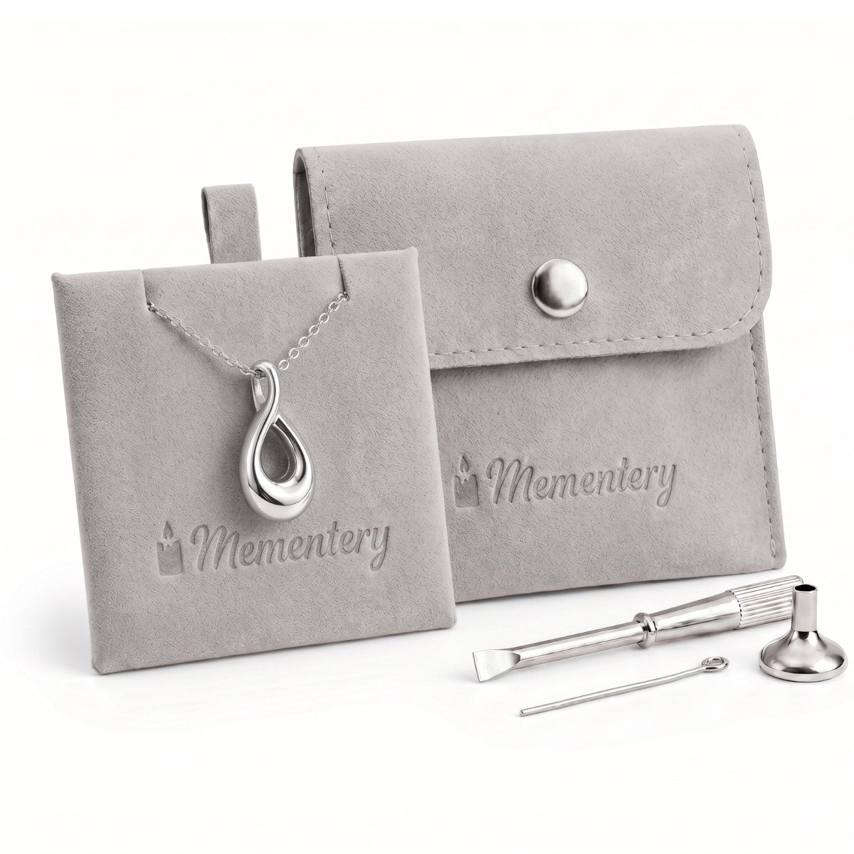 Coffret Mementery avec collier Lien Éternel urne argenté et kit de remplissage inclus