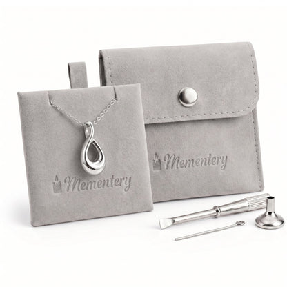 Coffret Mementery avec collier Lien Éternel urne argenté et kit de remplissage inclus