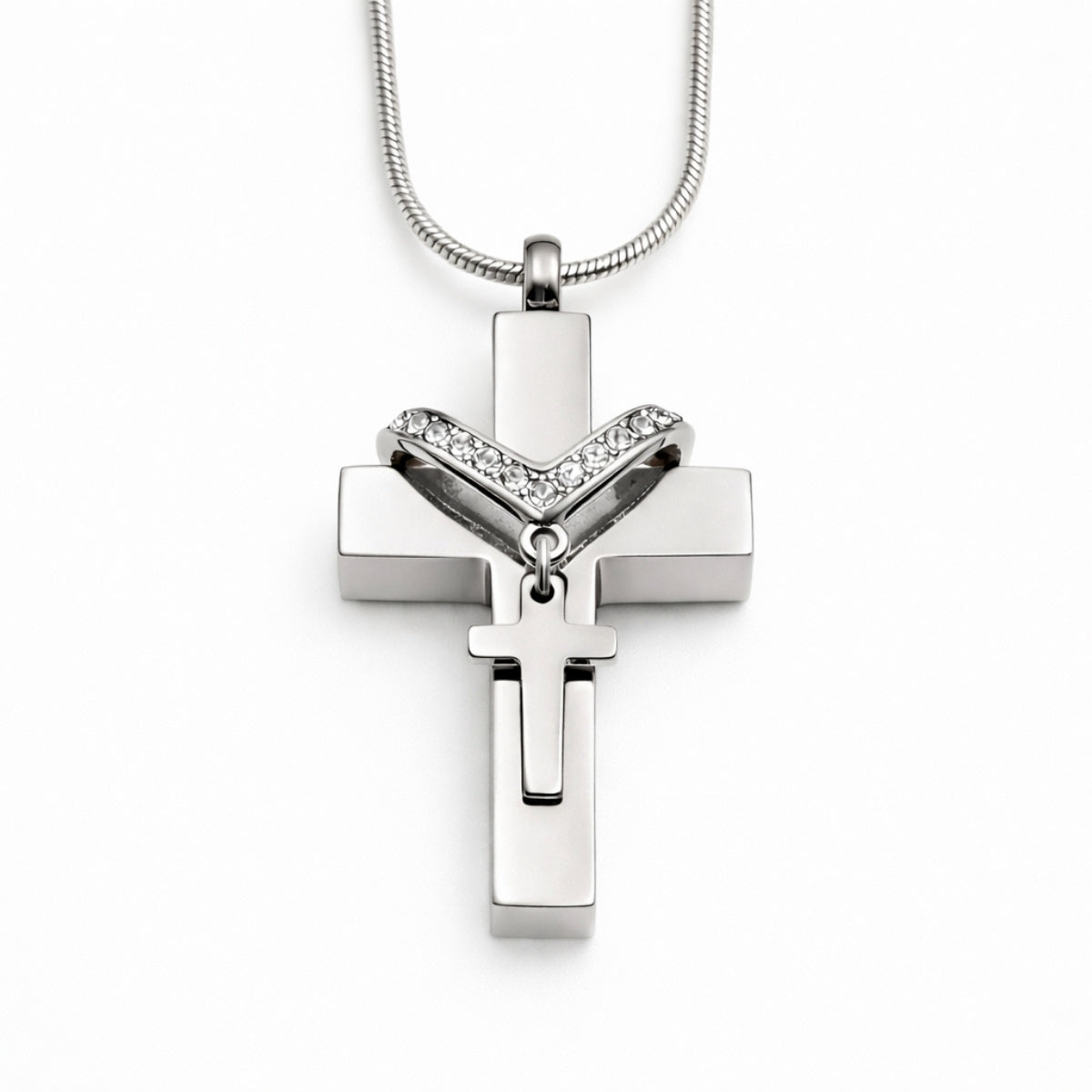 Croix du Souvenir urne argenté en acier inoxydable avec compartiment sécurisé discret – Mementery