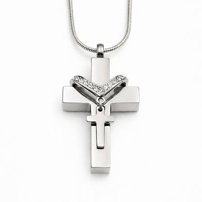 Croix du Souvenir urne argenté en acier inoxydable avec compartiment sécurisé discret – Mementery