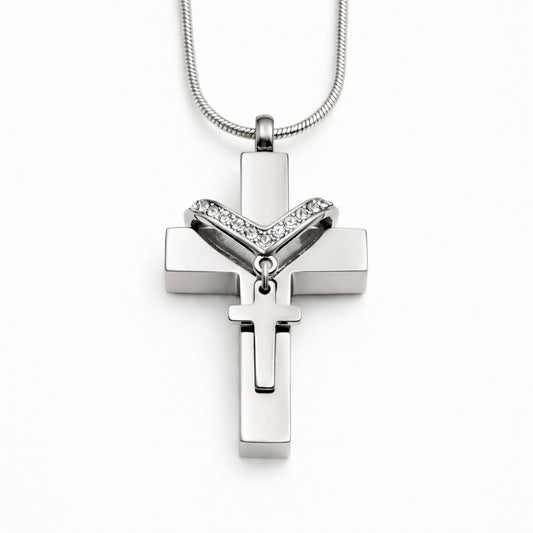 Croix du Souvenir urne argenté en acier inoxydable avec compartiment sécurisé discret – Mementery