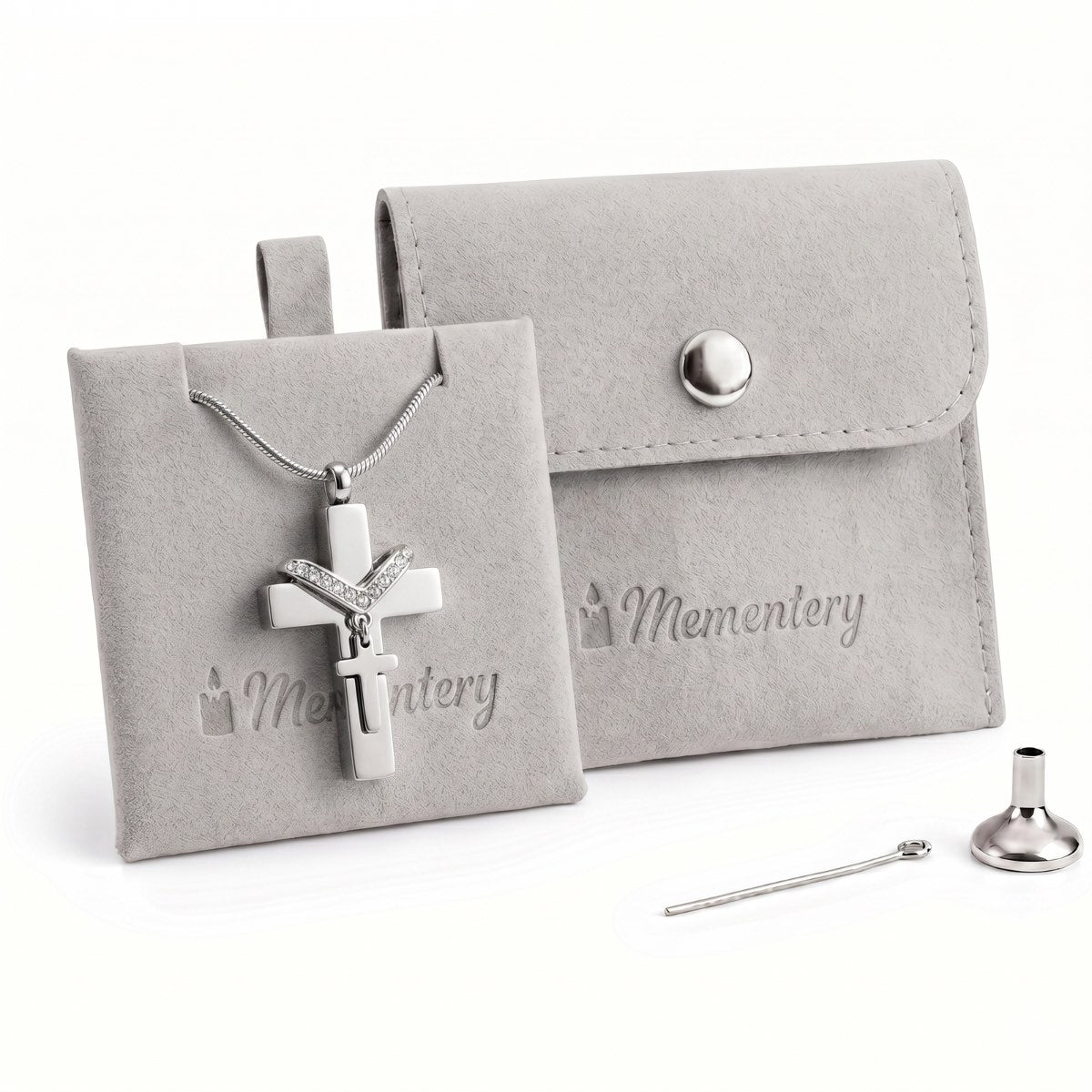Coffret Mementery avec Croix du Souvenir urne argenté et kit de remplissage inclus