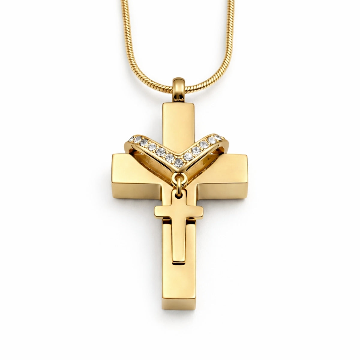 Croix du Souvenir urne doré en acier inoxydable avec compartiment sécurisé discret – Mementery