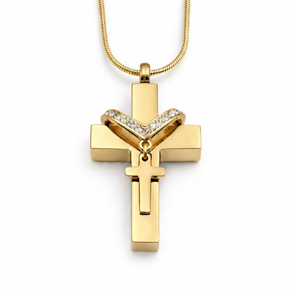 Croix du Souvenir urne doré en acier inoxydable avec compartiment sécurisé discret – Mementery