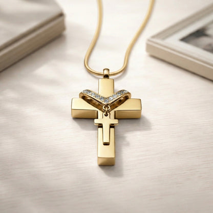 Croix du Souvenir urne doré présenté dans une ambiance claire et élégante