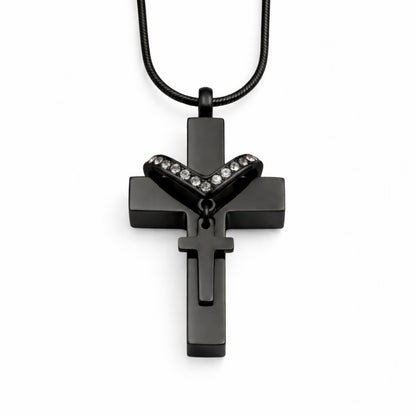 Croix du Souvenir urne noir en acier inoxydable avec compartiment sécurisé discret – Mementery