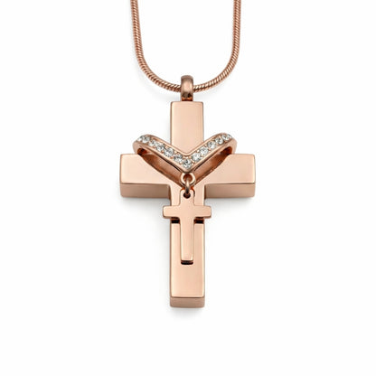 Croix du Souvenir urne rose en acier inoxydable avec compartiment sécurisé discret – Mementery