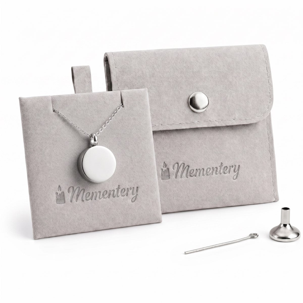 Coffret Mementery avec pendentif cercle éternel argenté, pochon velours et kit de remplissage inclus