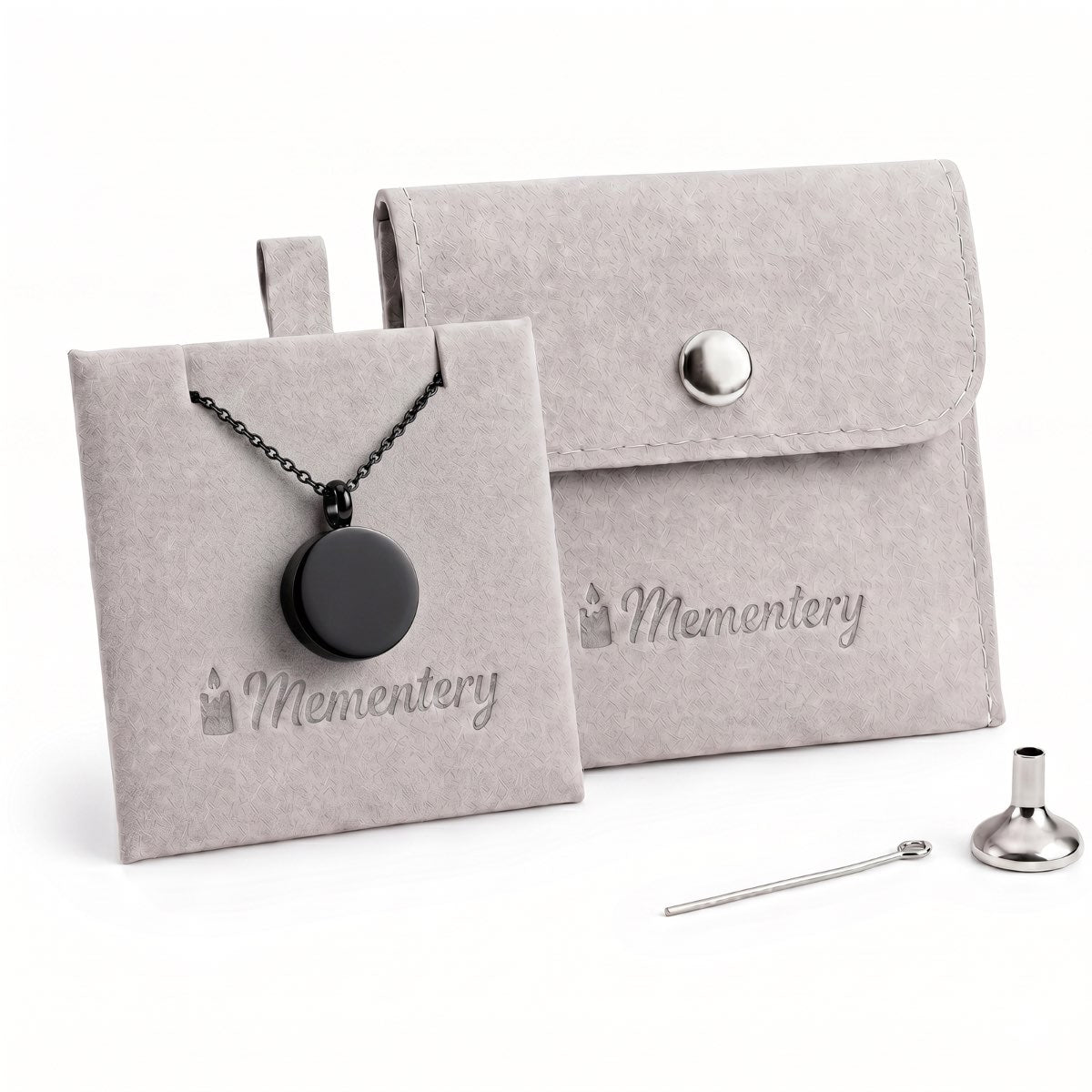 Coffret Mementery avec pendentif cercle éternel noir, pochon velours et kit de remplissage inclus