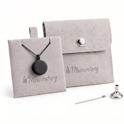 Coffret Mementery avec pendentif cercle éternel noir, pochon velours et kit de remplissage inclus