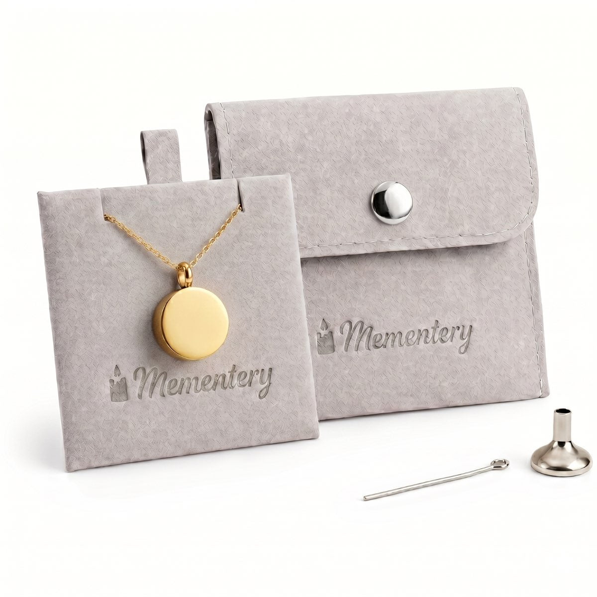 Coffret Mementery avec pendentif cercle éternel doré, pochon velours et kit de remplissage inclus
