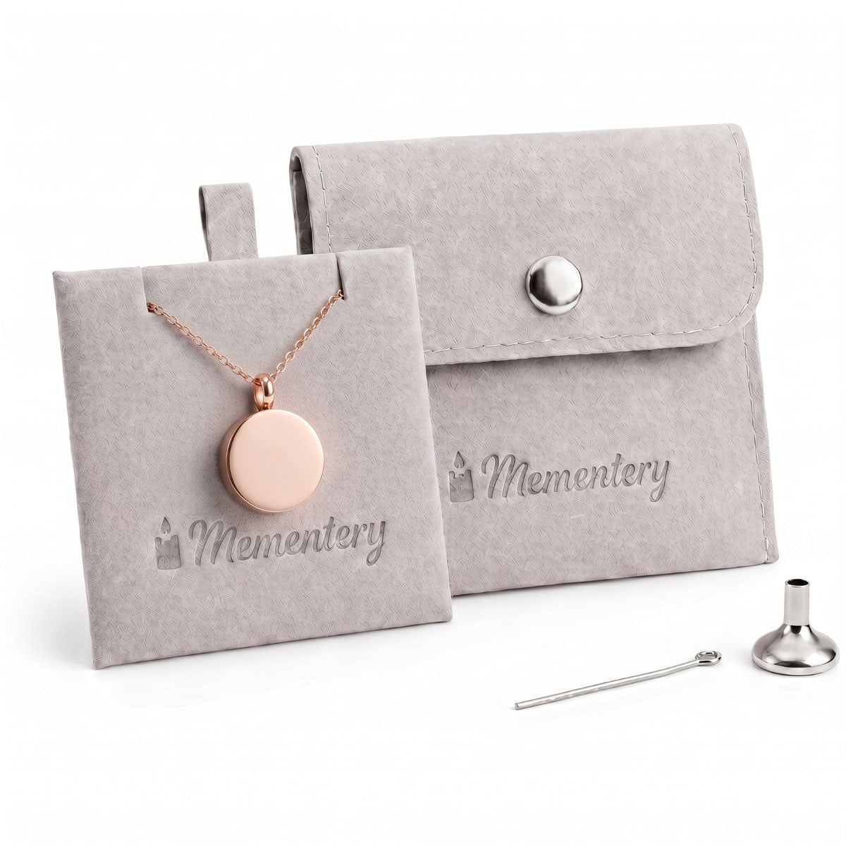 Coffret Mementery avec pendentif cercle éternel rose, pochon velours et kit de remplissage inclus