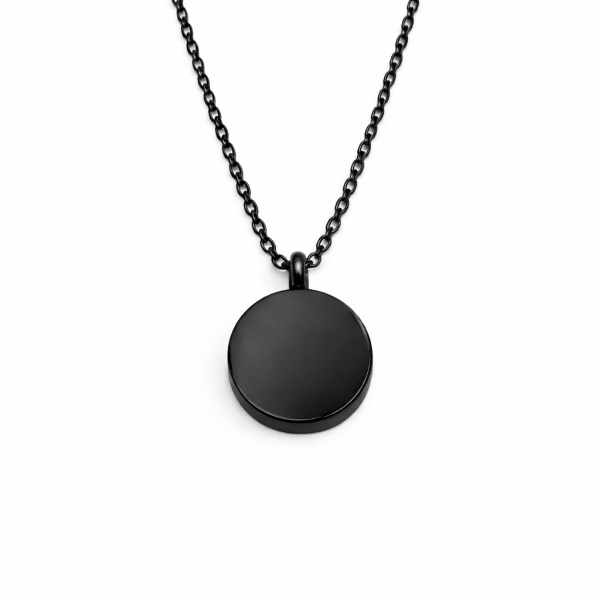 Pendentif cercle éternel urne en acier inoxydable noir avec compartiment sécurisé intégré – Mementery