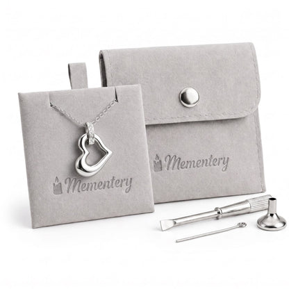Coffret Mementery avec pendentif cœur éternel urne argenté et kit de remplissage inclus