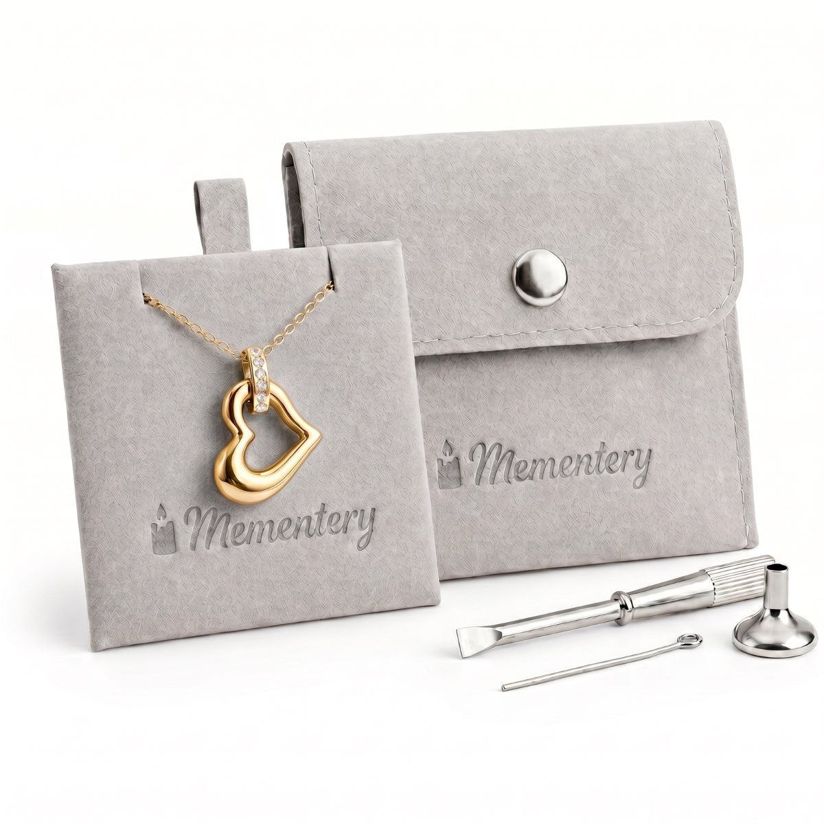 Coffret Mementery avec pendentif cœur éternel urne doré et kit de remplissage inclus