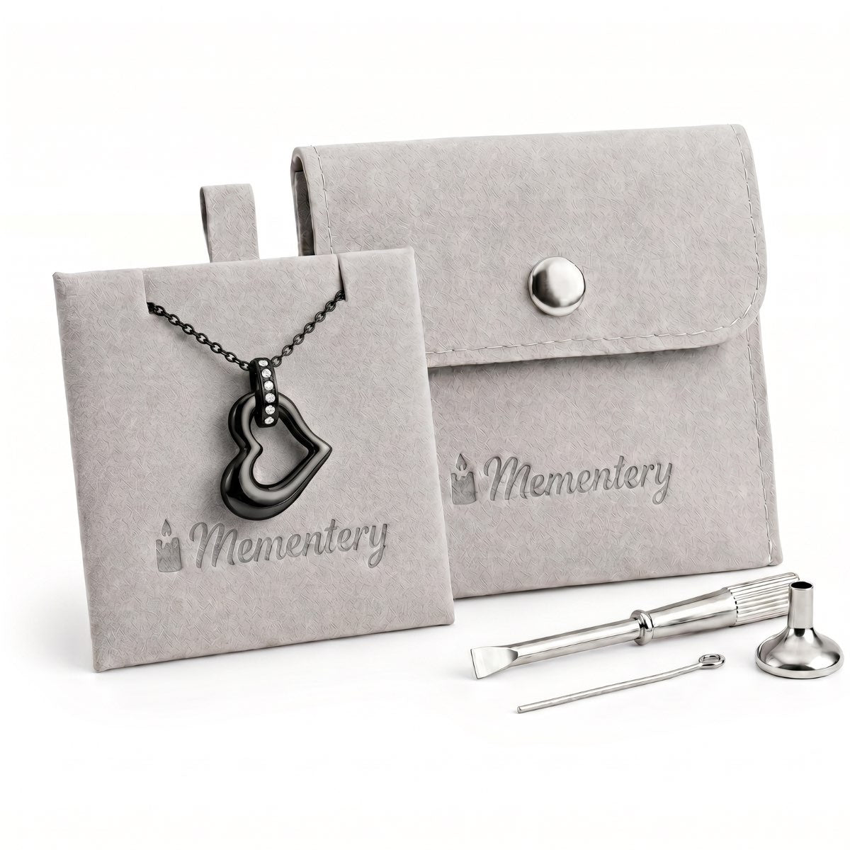 Coffret Mementery avec pendentif cœur éternel urne noir et kit de remplissage inclus