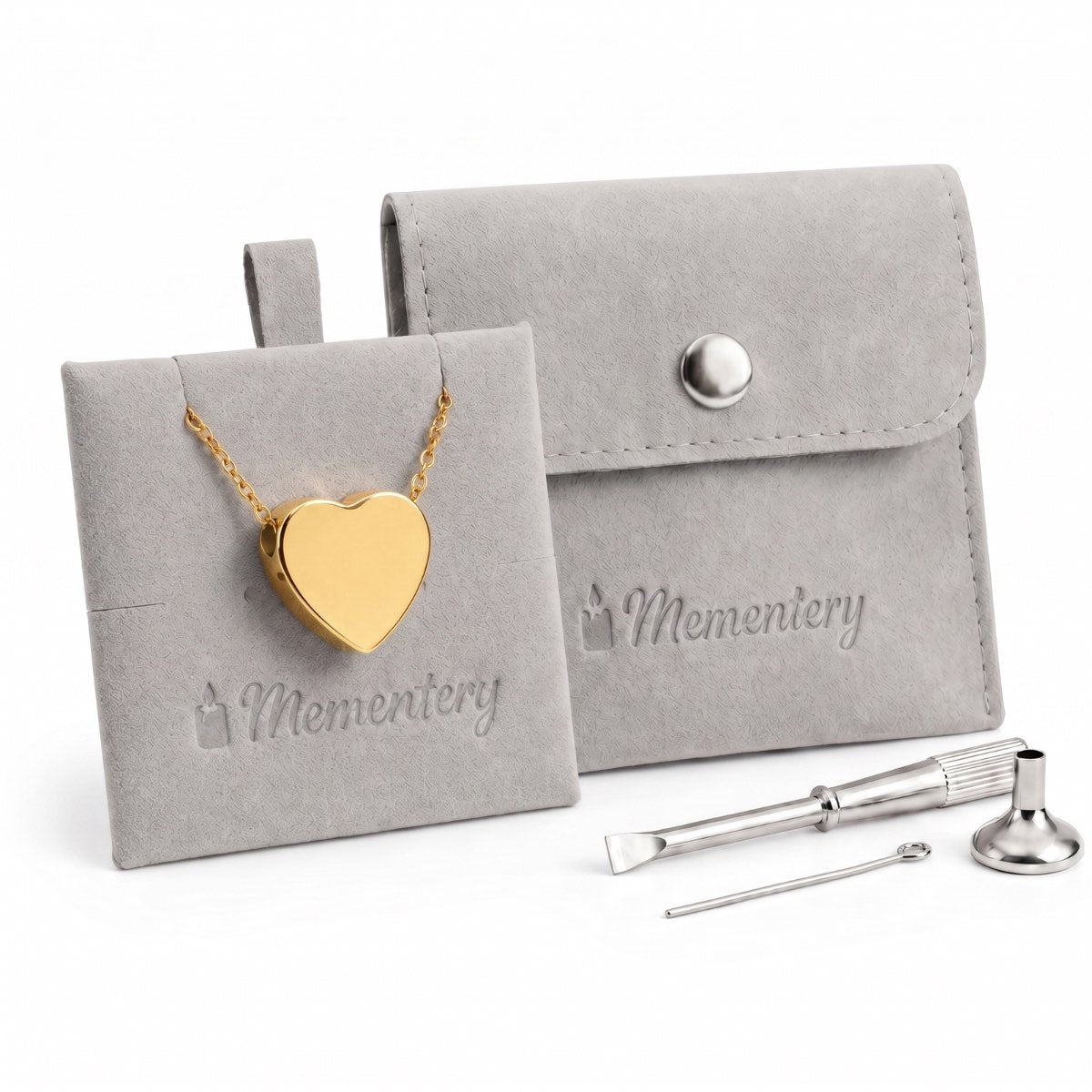 Coffret Mementery avec pendentif cœur doré, pochon velours et kit de remplissage inclus