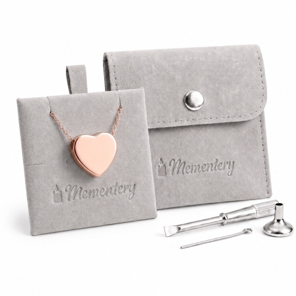 Coffret Mementery avec pendentif cœur rose, pochon velours et kit de remplissage inclus
