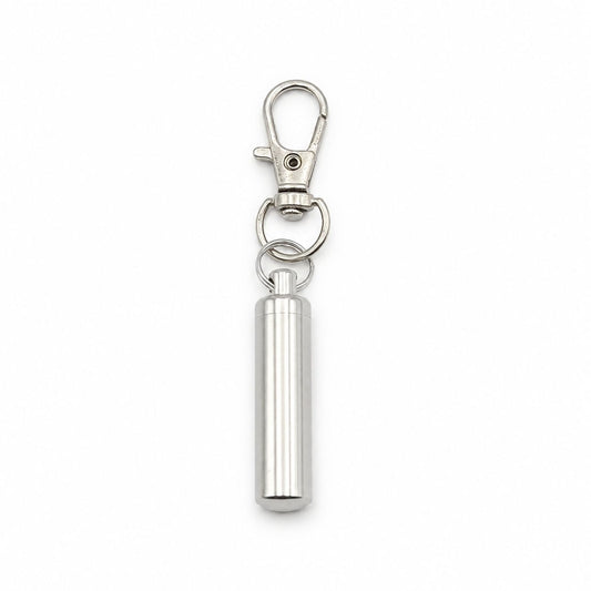 Porte-clés Capsule du Souvenir urne en acier inoxydable argenté avec compartiment sécurisé intégré – Mementery