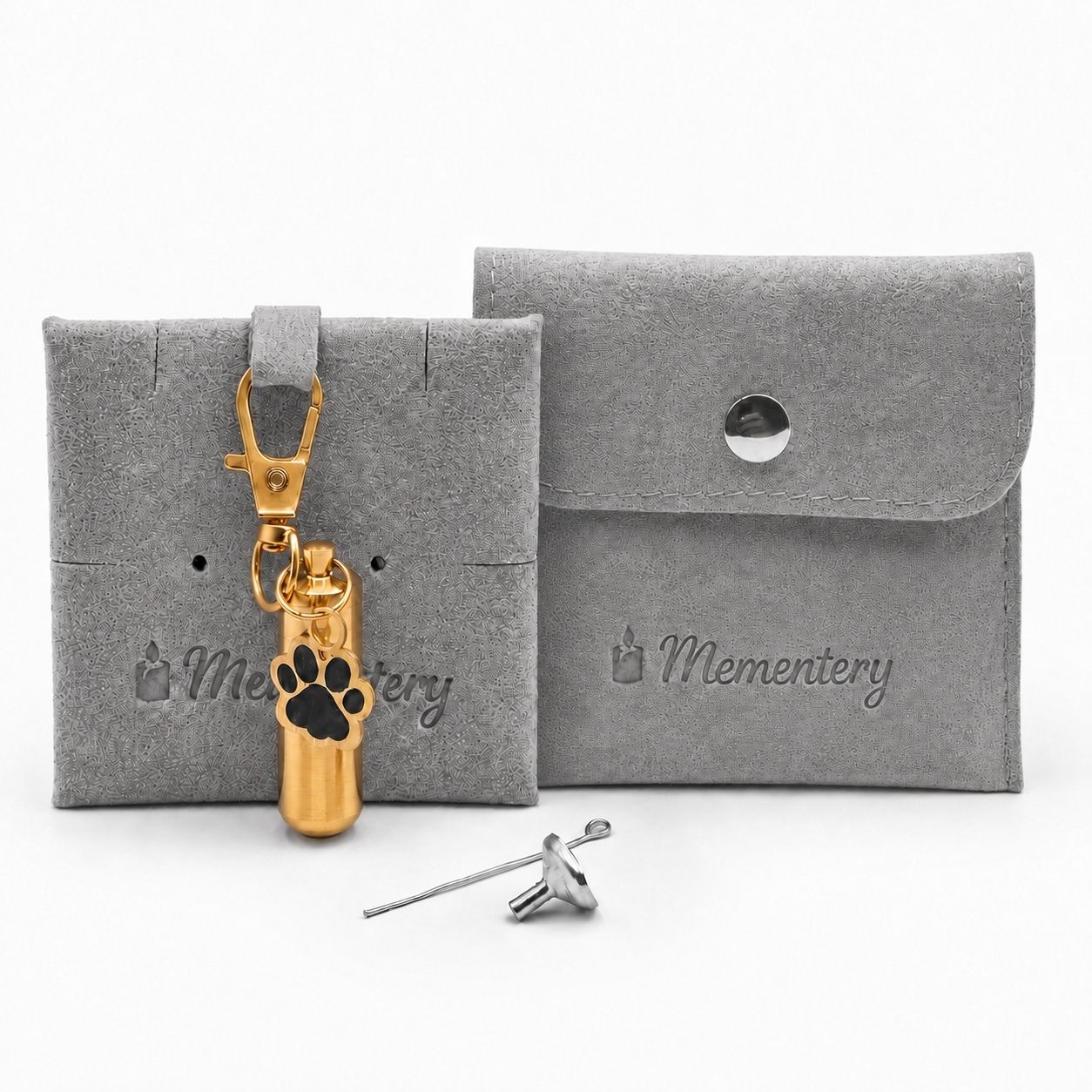 Porte-clés Empreinte du Souvenir doré avec pochette Mementery et accessoires de remplissage inclus