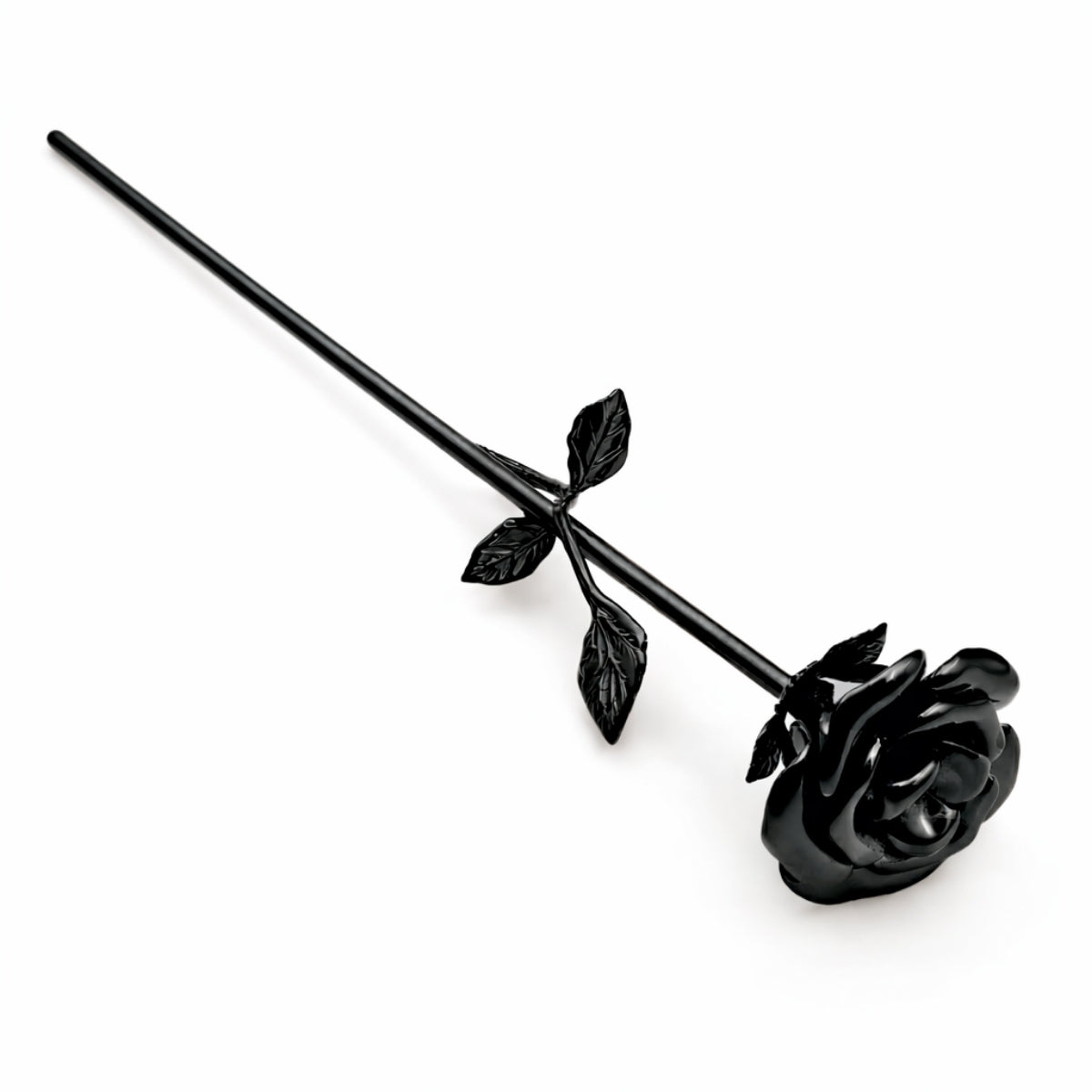 Vue 3/4 de la Fleur d’Éternité urne noir avec pétales détaillés et finition lisse