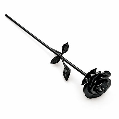 Vue 3/4 de la Fleur d’Éternité urne noir avec pétales détaillés et finition lisse